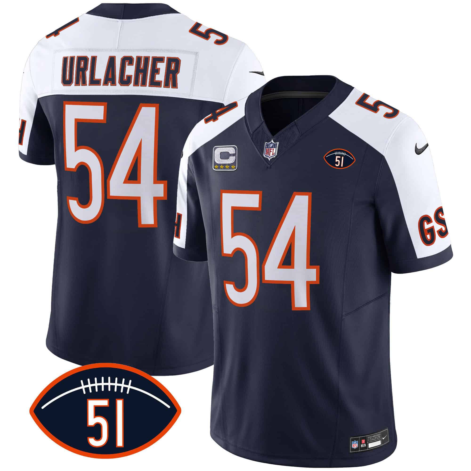 Men Chicago Bears #54 Urlacher Blue 2024 Nike Patch GSH Vapor NFL Jersey->indianapolis colts->NFL Jersey